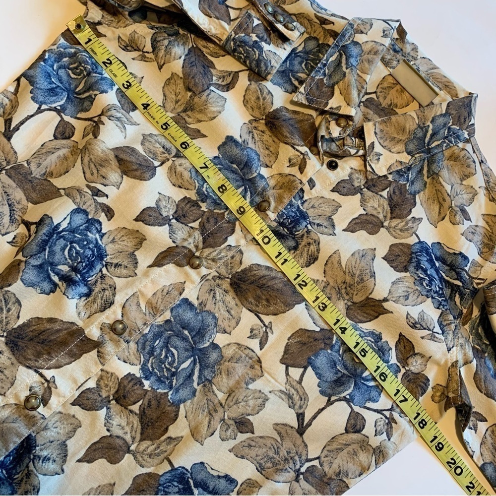LIZ CLAIBORNE vintage floral coastal cowgirl long sleeve horn snap western shirt - Picture 5 of 12
